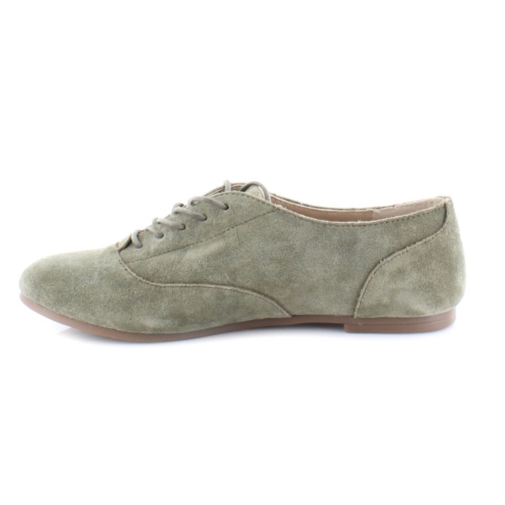 Army Green Suede Boyfriend Lace Up Oxfords - Picture 3 of 4